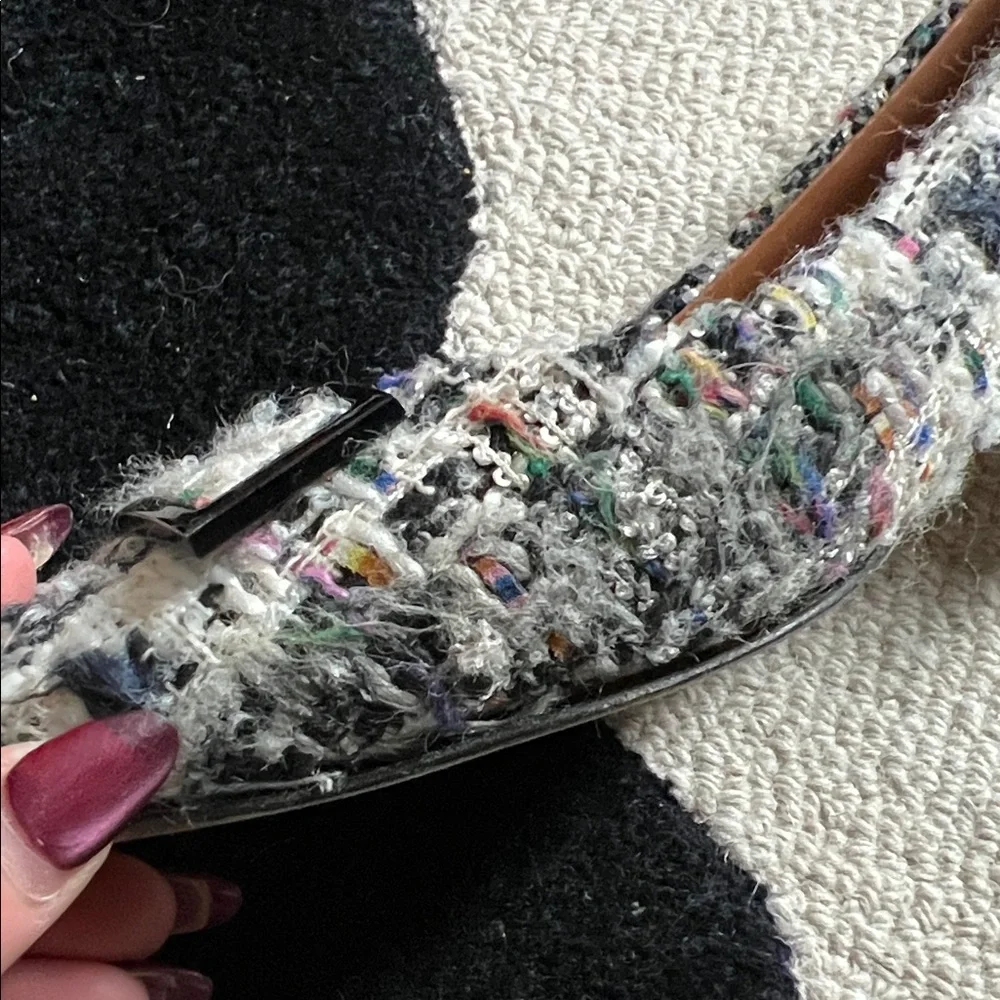 Tory Burch Women's Ivory Multicolor Tweed Pointy Toe Flats - Picture 12 of 12